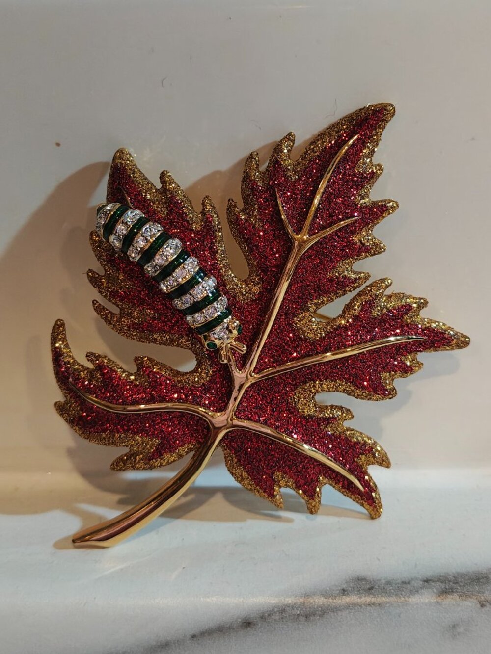 Signed Joan Rivers Rare Maple Leaf Caterpillar Brooch Fall Autumn Halloween